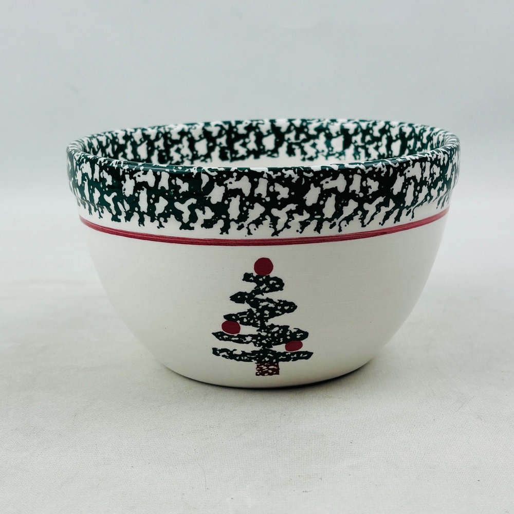 Vintage Furio Christmas Tree‎ 5" All Purpose Bowl Italy Spongeware Green Red
